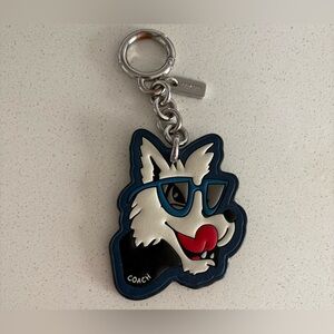 Coach Wolf blue  Leather Bag charm keychain FOB